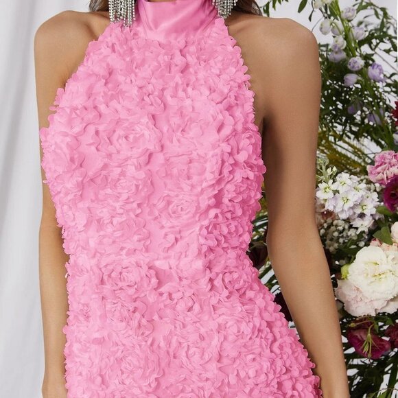 Pink Boho Womens Solid Tie Backless Halter Dress - Picture 5 of 5